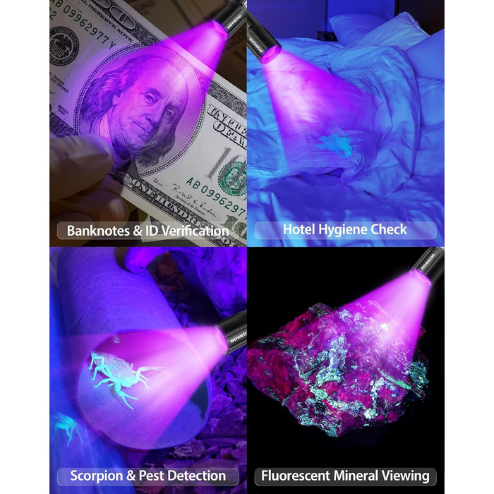 Ліхтар USB з UV-лампою 395nm, 2-в-1, з зумом, 5 режимів, LCD-дисплей для перевірки грошей, виявлення плям, перевірки тварин