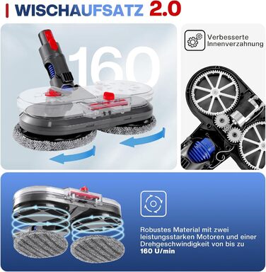 Насадка для миття підлоги для пилососів Dyson V7/V8/V10/V11/V15 - електрична насадка для миття підлоги, оригінальна з знімним баком для води, моп з 8 пральних мопів та контейнером для води