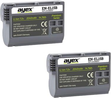 Зарядний пристрій Ayex USB сумісний з акумуляторами Nikon EN-EL15 для Z7 II, Z6 II, Z5, D850, D780, D750, D600. Зарядка через USB-C (з ноутбука, powerbank) з LCD-індикатором рівня заряду. Комплект: зарядний пристрій EN-EL15 (подвійний) + акумулятори