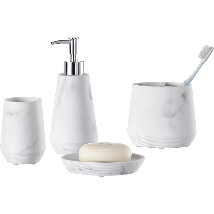 Набір аксесуарів для ванної кімнати QL Design (5 шт.), полірезин, бежевий (сучасний стиль мармур)