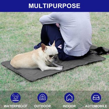 Килимок для собак Outdoor, 100x70 см, вологостійкий, миючий, з сумкою та знімачем шерсті. Підходить для подорожей, кемпінгу, собак та котів. Теплий килимок, велика подорожня ковдра, оксфордська тканина, чорний колір.