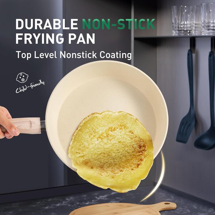 Набір посуду Kitchen Academy 12 предметів, з антипригарним покриттям, з граніту, для індукційних плит, бежевий