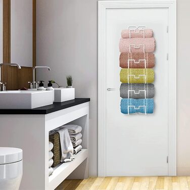 Настінна тримач для рушників з 6 секціями для ванної кімнати, органайзер для рушників та гостей, економія місця, білий