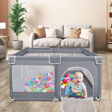 YUENFONG Playpen, Baby Gate, Child Safety Enclosure, XXL Child Safety Play Area, Protective Fence, Crawling Fence for Children, with Non-Slip Base and Breathable Mesh, Dark Grey, 180x200x68cm