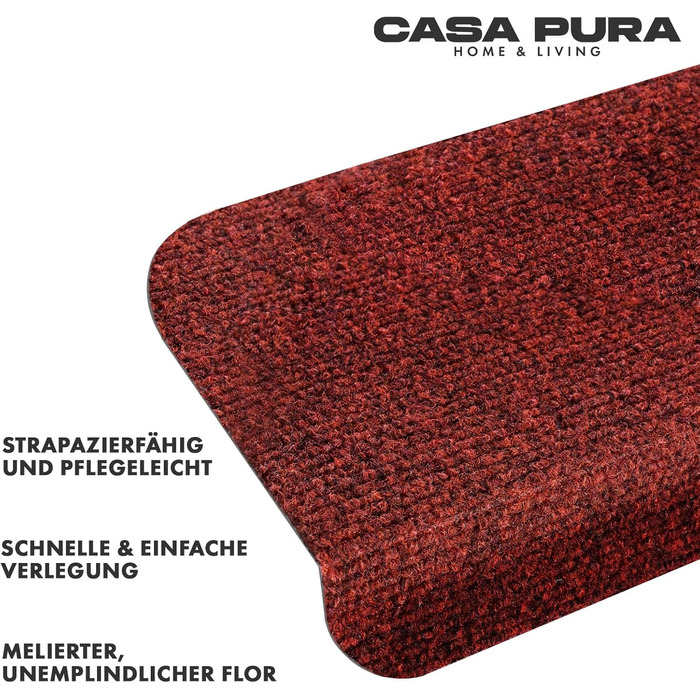Casa Pura Stair Treads - 15 Piece Non-Slip Carpet for Stairs - Adhesive Backed, Leipzig Design, Half Round