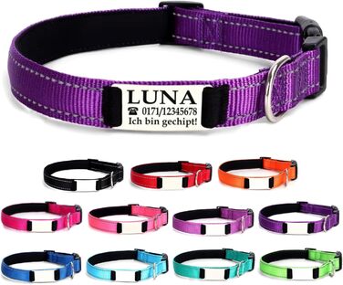 Персоналізований нашийник для собак з іменем, 25-40 см, світловідбиваючий (фіолетовий, M)