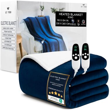 Електрична ковдра Kingsize König EU, Sherpa фліс, 230x265 см, 9 режимів нагріву, таймер 12 годин, тепла подарунок