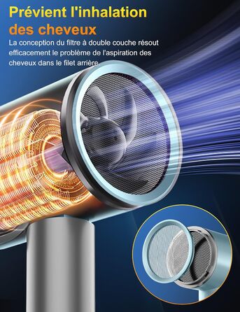 Фен 2400W складний іонний, професійний туристичний, з гарячою/холодною кнопкою, 3 режими нагріву, AC мотор, з насадкою-дифузором та сумкою для зберігання (сіро-блакитний)