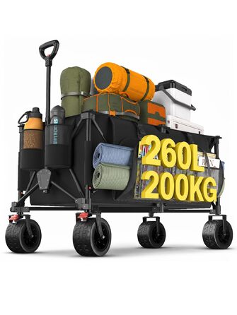 Візок-тележка JUMMICO XXXL 260л, 200кг, чорний - для пляжу, покупок, кемпінгу