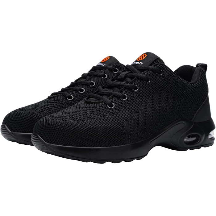 Зручні захисні черевики DYKHMILY для чоловіків та жінок. Легкі робочі черевики з металевим підноском, дихаючі, спортивного стилю, для промисловості та майстерні. Розмір 42.5 EU, чорний колір.