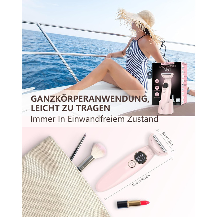 Електричний жіночий триммер 3-в-1 для тіла, обличчя, Bikinizone та ніг. Вологостійкий, USB-зарядка, білий (рожевий)