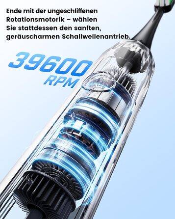 Електрична зубна щітка звукова 5 режимів, таймер 30с, відбілює зуби за 2 тижні, 8 змінних насадок, IPX7, чорний