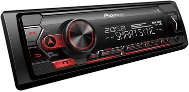 Автомагнітола Pioneer MVH-S320BT 1DIN з Bluetooth, USB, AUX, RDS, німецьке меню, чорна/червона, напівглибока установка, Smart Sync, гучний зв'язок