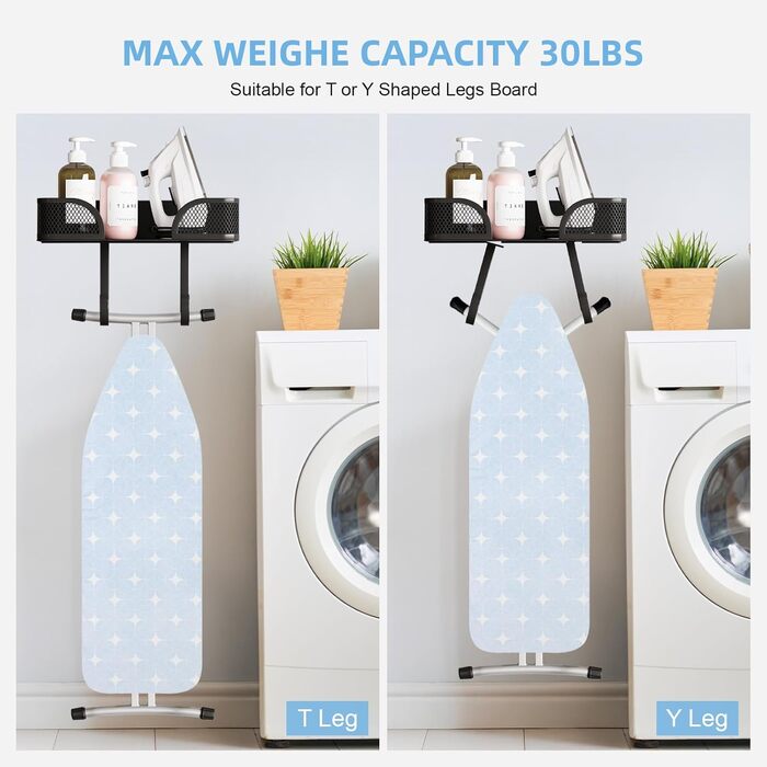 Настінний тримач для прасувальної дошки з кошиком та гачками, органайзер для прасування