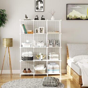 AWTATOS Regal 12 Regal Wire Cube Stackable Shelf Cube DIY Metal Grid Shelf Cube Bookshelf Cube Shelf With Doors For Living Room, Bedroom, Bathroom USCIH12BE (Large, White)