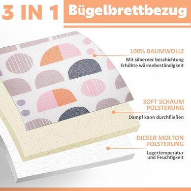 Чохол для прасувального столу Pottwal Neu Premium, коричневий півколо, 30-35см x 108-115см (M), для прасування з парою