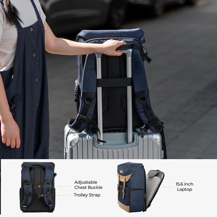 Рюкзак для камери K&F Concept Rolltop 20L: водонепроникний, для Canon, Nikon, Sony, Fujifilm, Olympus, з відділенням для ноутбука 15.6 дюймів (сірий/зелений)