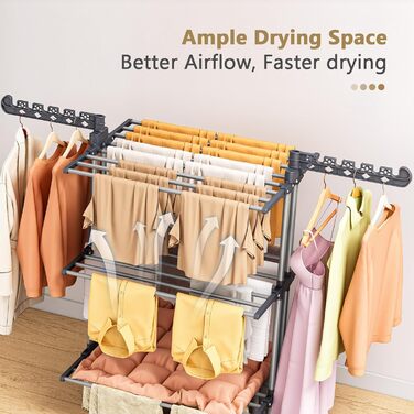 Сушарка для білизни 4-ярусна великої місткості з роликами, стабільна з нержавіючої сталі, для дому/на вулицю, сірого та чорного кольорів