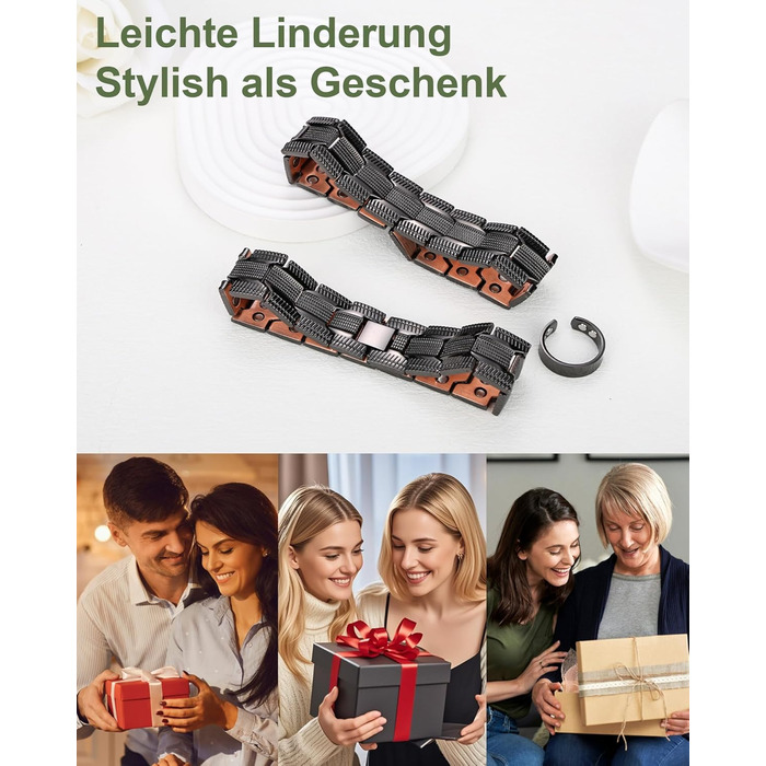Браслет на зап'ястя MagEnergy для чоловіків з 3 потужними магнітами - Елегантний дизайн, чиста мідь, регульована довжина, чорний браслет-сет