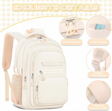 Жіночий рюкзак для школи, коледжу та подорожей, великий, для ноутбука, бежевий