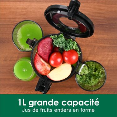 Fretta Slow Juicer with 108mm Opening & 1L Capacity, Juicer for Vegetables and Fruits - Test Winner, 200W Electric Juice Press with Cold Press, Easy Cleaning and Quiet Motor, BPA-free (White, 1L) 1L White