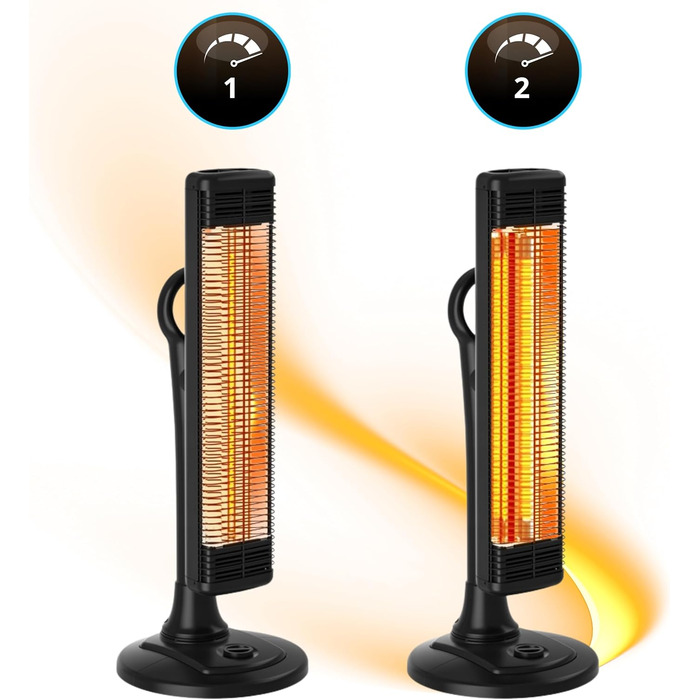 Інфрачервовий обігрівач Climative 2500W з 9 рівнями, IP65, для тераси та приміщення, з пусковим пристроєм та таймером, чорний (фіксований)