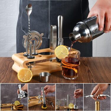 Набір шейкер для коктейлів Esmula 750 мл, 12 предметів, з рецептами, нержавіюча сталь