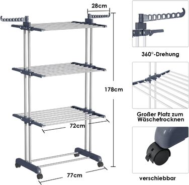 Кімнатна сушарка для білизни Turm 6 крил, сіра, стандарт