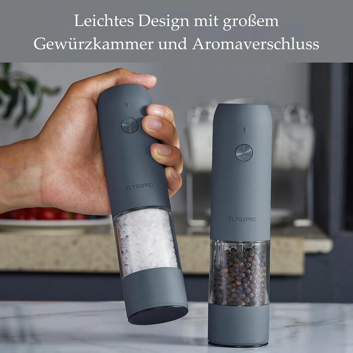 TLYSXPRO Electric Salt and Pepper Grinder Set of 2, USB Rechargeable, Adjustable Coarseness Spice Grinder, Electric Pepper Grinder with LED Light, Cleaning Brush, Kitchen Gadgets, Greige