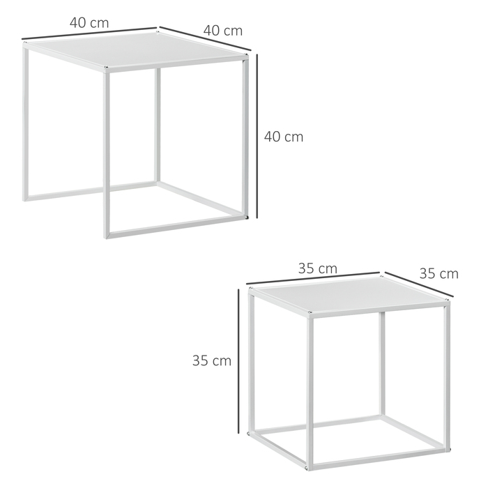 HOMCOM 2-Piece Coffee Table Set, Square Side Table, Coffee Table with Steel Frame, Sofa Table in Modern Design, for Living Room, Holds up to 10 kg, White | Aosom