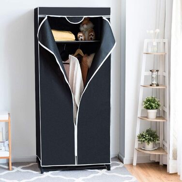 COSTWAY Wardrobe Fabric, Fabric Closet with Clothes Rod & Shelf, Fabric Clothes Closet, Folding Closet, Textile Closet for Living Room, Bedroom, Basement, 74 x 50 x 172 cm (Black)