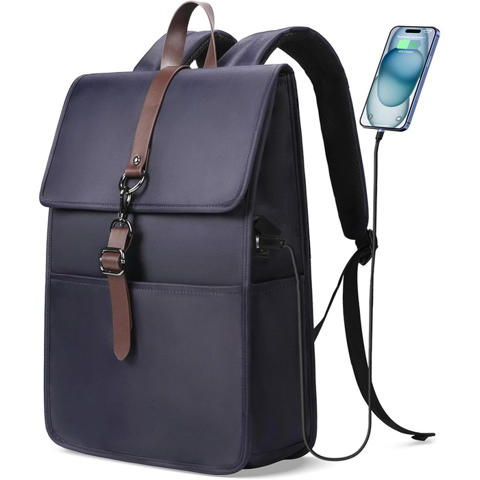 Рюкзак для ноутбука чоловічий/жіночий, 15.6 дюймів, з USB-портом, для подорожей, навчання, велосипеда, блакитний