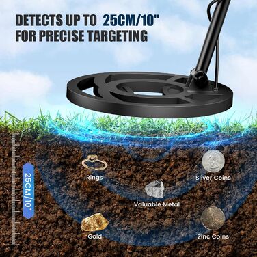 Металодетектор високоточний, регульована довжина 113-141 см, 5 режимів, акумуляторний професійний з LCD-екраном, водонепроникна котушка IP68, для дорослих та дітей, блакитний