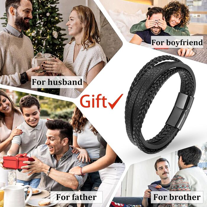 Чоловічий шкіряний браслет, чорний, коричневий, синій, плетіння, 21 см, подарунок для чоловіків, браслет для тата, День батька
