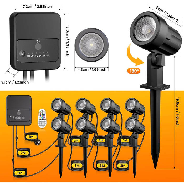 MEIKEE RGB Garden Lighting with Remote Control - 10 Colors, 30 Dynamic Modes, IP66 Waterproof, Timing Function, 8 Pack with EU Plug