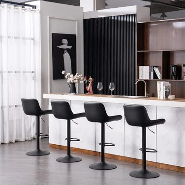YOUTASTE Adjustable Bar Stools - Modern Design, Padded, Swivel, Faux Leather - Set of 2 (Black)