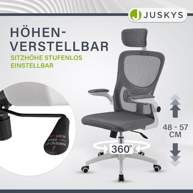 Офісний стілець Juskys Baltimore з роликами та підлокітниками - ергономічний, регульований по висоті - для кабінету, поворотний - сірий