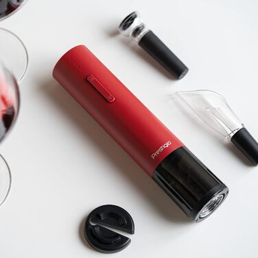 Premium Electric Corkscrew with Charging Station - Integrated Foil Cutter - Packaged in a High-Quality Gift Box - Black/Silver (Valenze - Red)