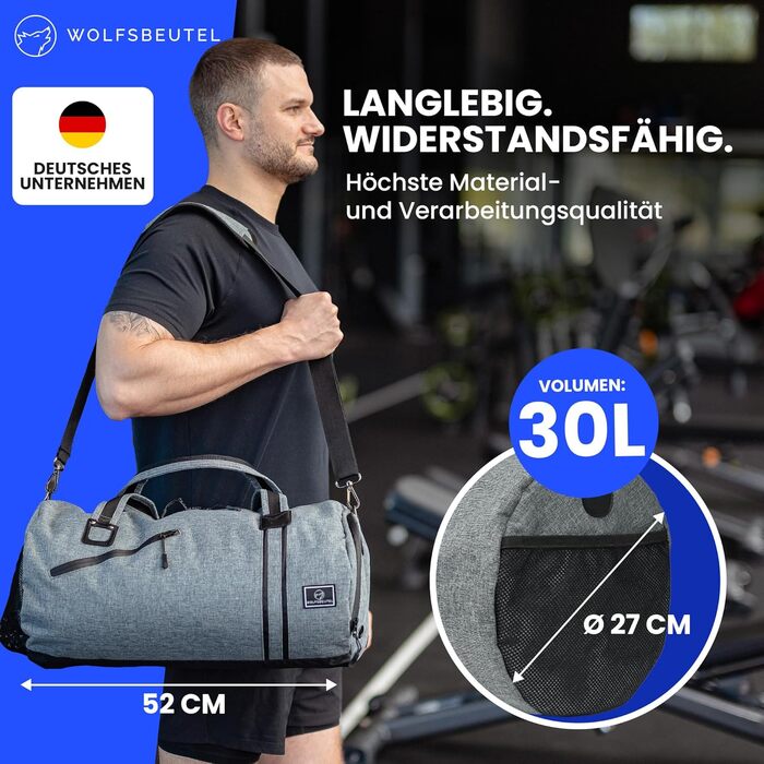 Сумка WOLFSBEUTEL 30 л спортивна та дорожня для жінок і чоловіків з відділенням для взуття та вологих речей, водонепроникна, з плечовим ременем, для спортзалу, басейну, подорожей