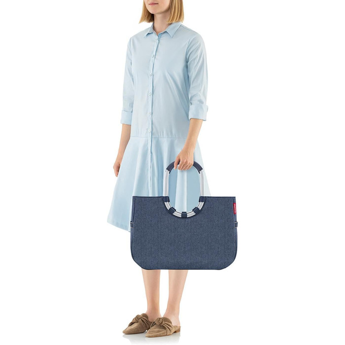 reisenthel Loop Shopper L Herringbone Dark Blue - Shopping Bag with 25L Capacity - B 46 x H 34.5 x D 25 cm, OR4113