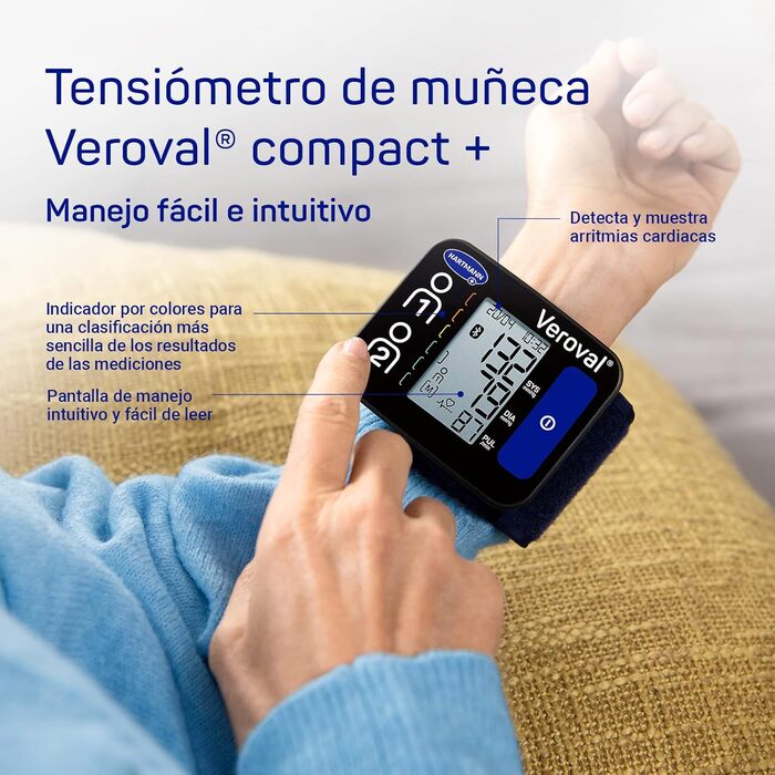 Тонометр VEROVAL BiManán Compact - цифровий, на зап'ястя, автоматичний, для точного вимірювання, 200 значень, універсальний розмір (22-42 см)