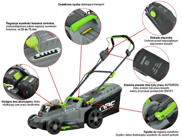 Акумуляторна газонокосарка NAC 40 V (2 акумулятори по 4 Ah, ширина зрізу 37 см, режими Auto/Eco)