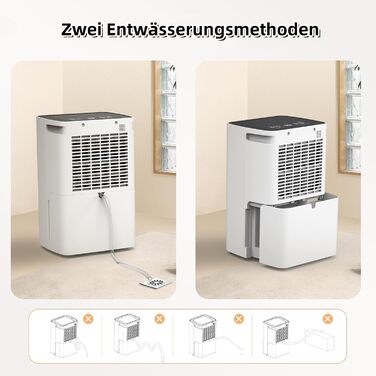 Вологопоглинач повітря 12л/24г, компресорний – автоматичний вологопоглинач для спальні, підвалу, ванної кімнати до 120м³, (~20 м²), з цифровим дисплеєм та шлангом для зливу