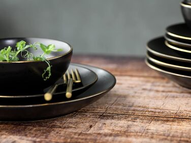 CreaTable Geschirr Set INDUSTRIAL GOLD: 16-teilний сервіз для 4 осіб (чорний), з каменю, для посудомийної машини та мікрохвильової печі