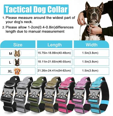 Тактичний нашийник для собак Ledeak з ручкою, регульований, широкий, з м'якою підкладкою, надійний, з металевою застібкою, для дресирування (фіолетовий, синій, L)