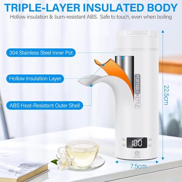 Електричний дорожній чайник Mkitnvy 500 мл, портативний, нержавіюча сталь 304, автоматичне вимкнення, швидкий нагрів, міні-чайник для дитячого харчування, чаю, кави