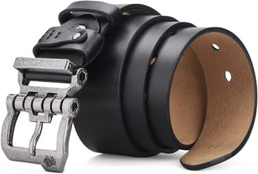 Чоловічий шкіряний ремінь BISON DENIM для джинсів та бізнес-стилю, ретро-дизайн, ширина 38 мм, довжина 130 см, чорний (W71694-2bm-black)