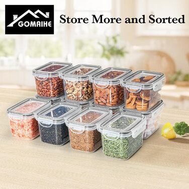 Контейнери для зберігання GoMaihe 12 шт. з кришкою: набір для кухні, 800 мл, з етикетками. Їдальня для їжі, крупи, цукру та спецій. Без BPA, придатні для миття в посудомийній машині. Чорний колір, 0.8 л x 12 шт.