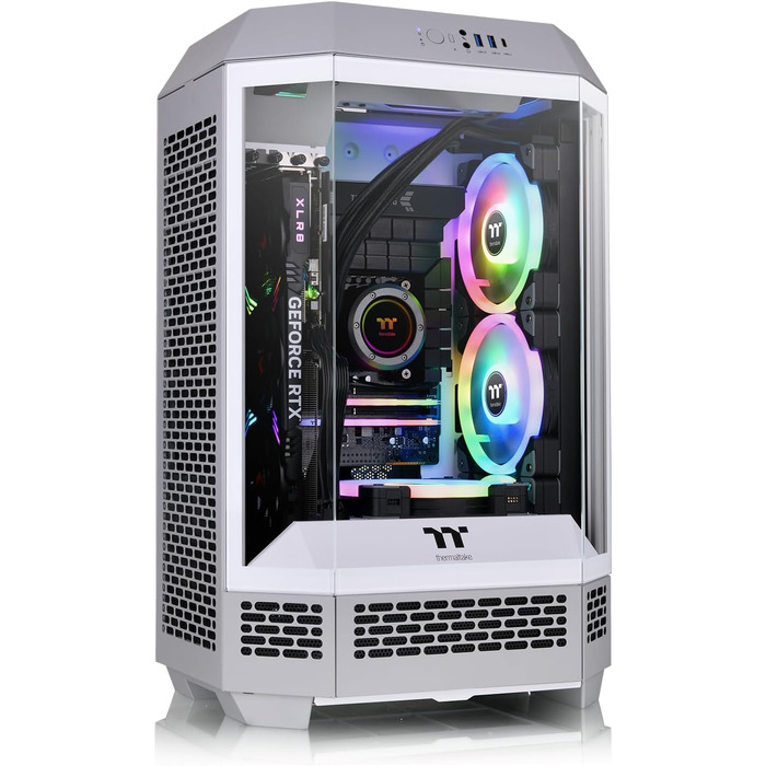 Thermaltake The Tower 300 Bumblebee: Корпус ПК Micro Tower (Micro-ATX/mini-ITX) з вертикальним дизайном та 3 скляними панелями | 2x140мм вентилятори PWM | Підтримка радіатора до 420мм
