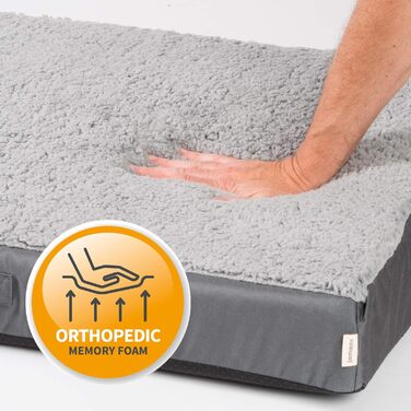 JAMAXX Orthopedic Dog Bed - Joint-Friendly Memory Foam Visco - Washable, Removable Lambskin Cover/Water-Repellent Oxford Fabric - Robust and Cozy Dog Bed PDB1012, 90x65 (M), Grey